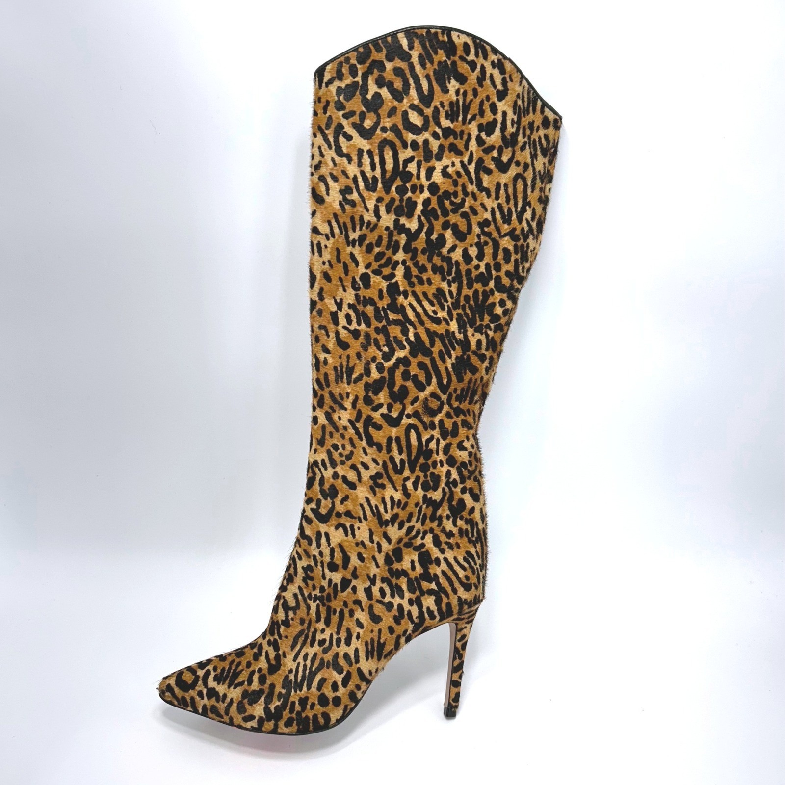Schutz Size 5.5 Leopard Print Knee High Boots Calf Hair Stiletto Heels New $338